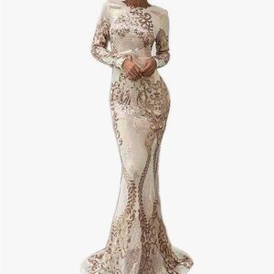 Glamorous Long Sleeve Sequin Gown